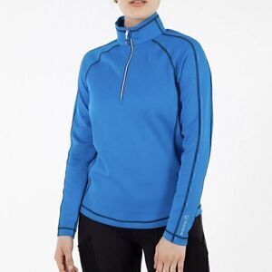 Sunice Womens Blue Long Sleeve Mock Neck Dash Zip Pullover Sweatshirt Top Size M